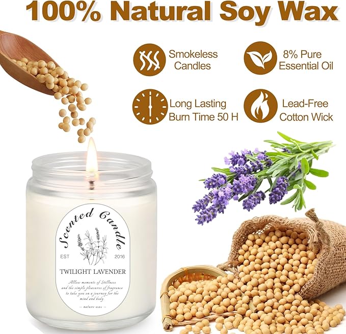 Lavender Candle Gift Set, 4 Pack Soy Wax Scented Candles for Home – Lavender, Sage & Ponderosa Pine – Aromatherapy Candles for Relaxation, Stress Relief & Christmas Gifts for Women