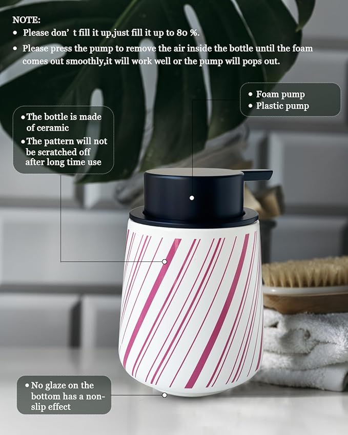 Chic Soap Dispenser Bathroom Ceramic Hand Foam Soap Dispenser for Bathroom Deco 12 Ounce Refillable Liquid Dispenser for Kitchen (RED)