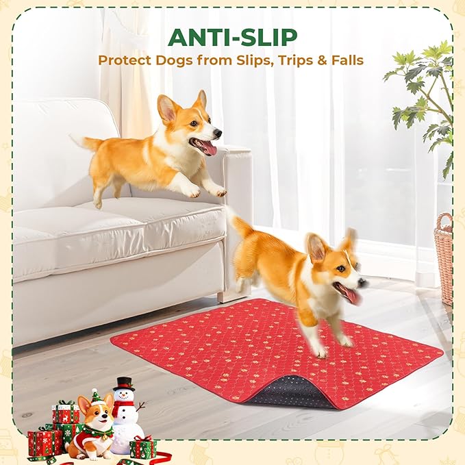 Fostanfly Washable Pee Pads for Dogs, 2 Pack Reusable Super Absorbent Non-Slip & Leak-Proof 63"x63" for Whelping, Extra Large Potty Training for Puppy, Christmas & New Year's Essential for Dogs, Red