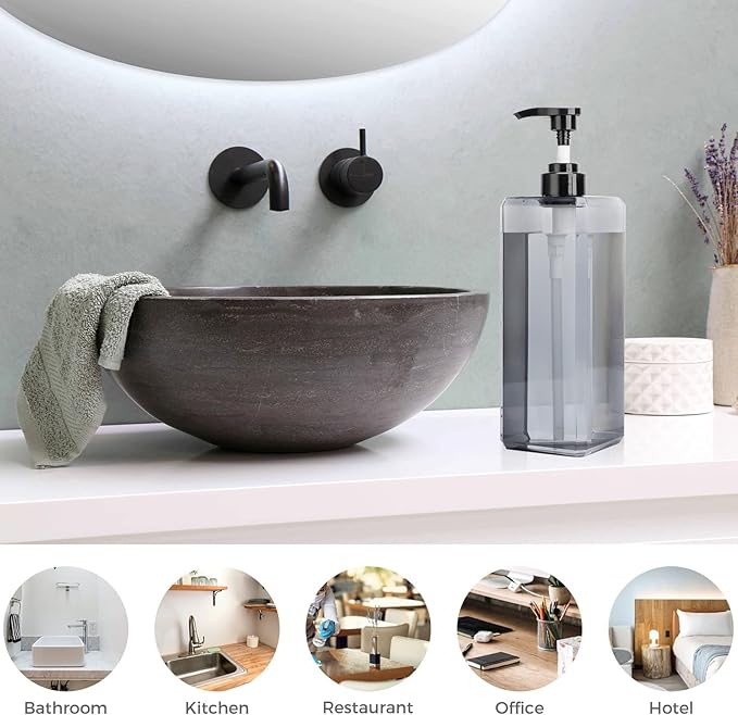 Suream 33.8oz Refillable Shampoo Bottles for Shower, 3Packs 1000ml Large Empty Pump Dispenser with 4PCS Lables for Shampoo, Body Soap, Hand Soap, Conditioner, for Bathroom, Kitchen, Hotel, Salon, SPA