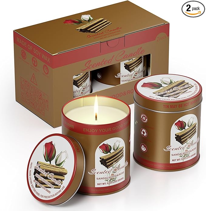 Decorative Candles for Home, Scented Wax, Indoor Use (Sandalwood & Rose)