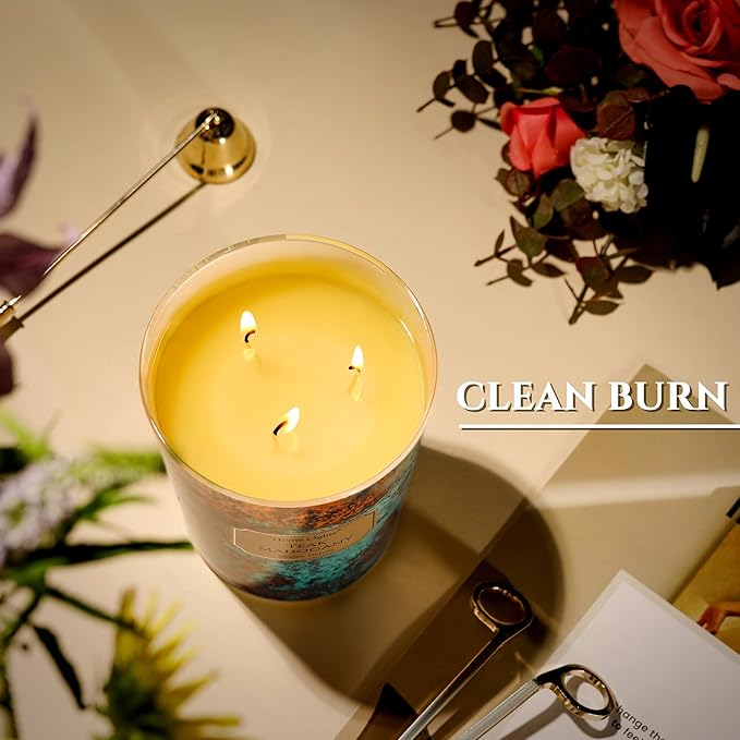 HomeLights Large jar Candle | 3-Wick Long-Lasting Scented Candles, 34oz Natural Soy Wax Candle for Home Scented, Industrial Chic Gifts for Women & Men, Teak Mahogany