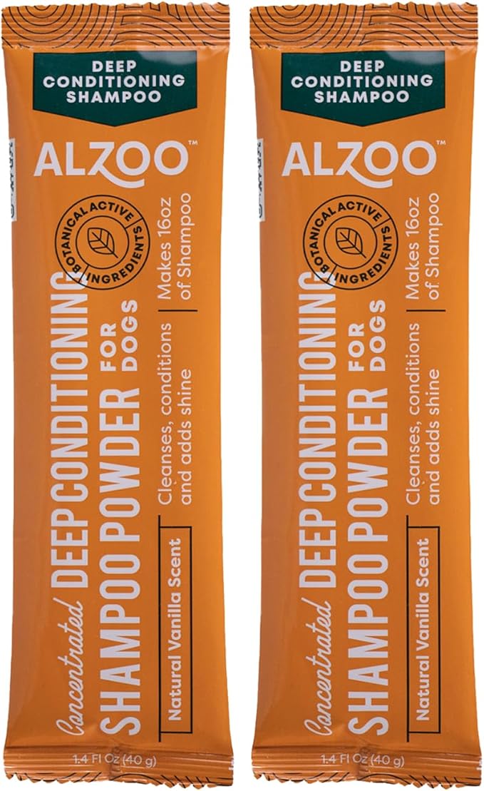 ALZOO Concentrated Deep Conditioning Shampoo Powder for Dogs, Cleans, Conditions & Adds Shine, 100% Plant-Based Active Ingredients, Natural Vanilla Scent, Pack of 2