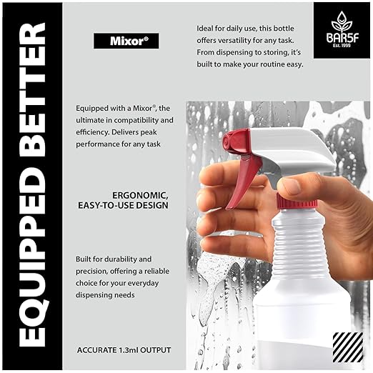 Bar5F 16-Ounce Spray Bottles Heavy-Duty Leakproof Plastic Adjustable Nozzle Mist Stream for Cleaning Solutions, Plant, Hair, Bleach, Vinegar, Alcohol Safe Made in USA 4-pack