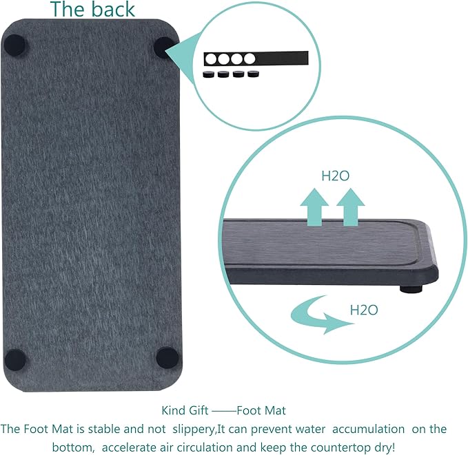 2 Pcs Water Absorbing Stone Trays, Kitchen/Bathroom Sink Soap Dish, Diatomite Tray Used for Hand Soap & Cosmetic Bottles in The Modern Home, 4" W x 8.3" L, Dark Gray