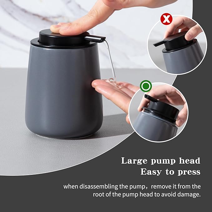 Enra Foaming Soap Dispenser,12 oz Foam Ceramic Hand Soap Dispenser, for Bathroom,Kitchen with Easy-to-Press Pump (Gray Poam Type)