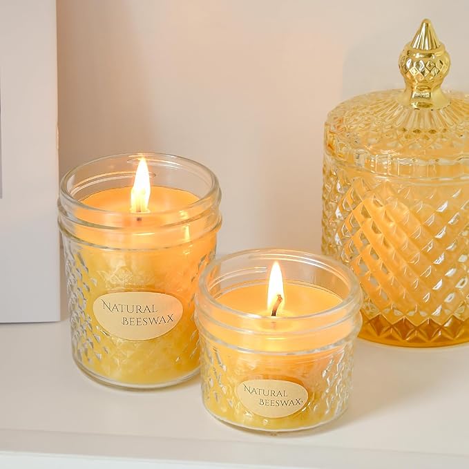 DEYBBY 5oz Beeswax Jar Candle - Natural Beeswax Gift,30 Hrs Burn - Handpour Candle for Dinner Home Spa Decor
