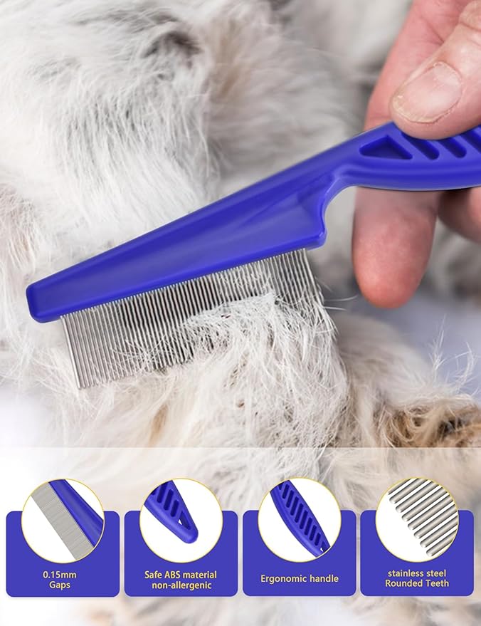 Flea Comb for Cats Dogs, 6 Pack Flea and Lice Grooming Comb Set for Cats, Pet Grooming Tools for Small, Medium & Large Pets (Pink & Blue)