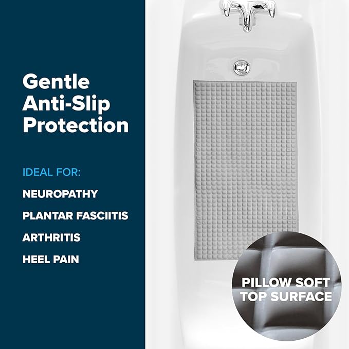 SlipX Solutions Extra Comfort Bathtub Mat Designed for Sensitive Feet, Cloud-Like Softness with Non-Slip Grip, Gray