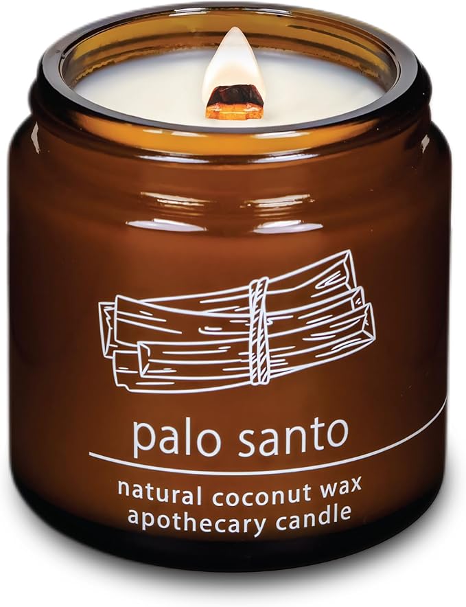 Hemlock Park Crackling Wood Wick Candle Handcrafted with Natural Coconut Wax (Small 4 oz, Palo Santo)