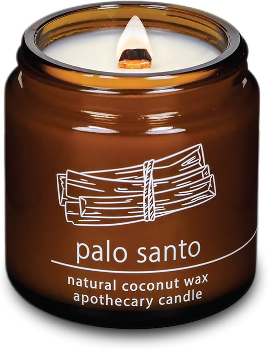 Hemlock Park Crackling Wood Wick Candle Handcrafted with Natural Coconut Wax (Small 4 oz, Palo Santo)