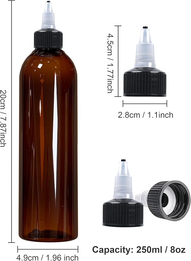 2 Pcs 8oz Amber Plastic Squeeze Bottles with Twist Top Cap, 250ml Clear Dispensing Bottles, Empty Squirt Bottle for Liquids, Sauces, Arts, Crafts, Travel
