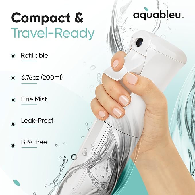 Aquableu Spray Bottle for Hair – Continuous Mist Spray Bottle for Hair Care, Styling, Cleaning, Plants, Pets & Essential Oils (Pack of 2 - Clear, 6.76oz/200ml)