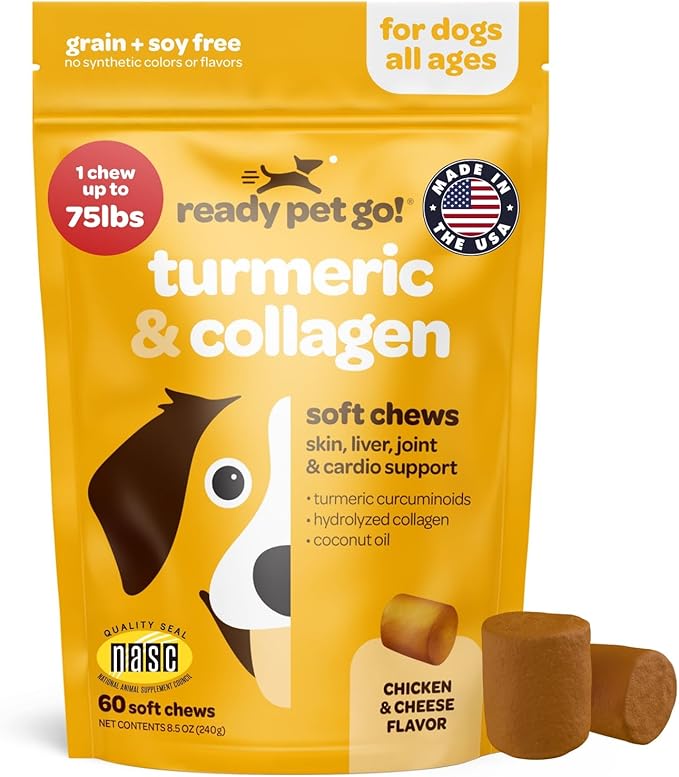 Turmeric for Dogs Soft Chews | Hip and Joint Chews for Dogs Comfort & Mobility with Collagen for Dogs | Dog Joint Supplement for All Ages Breeds & Sizes | NASC Certified & Made in The USA | 60 Chews