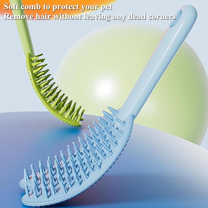 Cat Brush for Shedding Dog Brush Hair Cleaning Comb Bath Massage Tool for Shedding & Grooming, Remove Loose Hair, Cat Shape, Silicone Bristles (Blue)