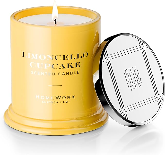 HomeWorx by SLATKIN + CO. Candle- Limoncello Cupcake, 8 oz. Premium Scented Candle - 25-35 Hours Burn Time