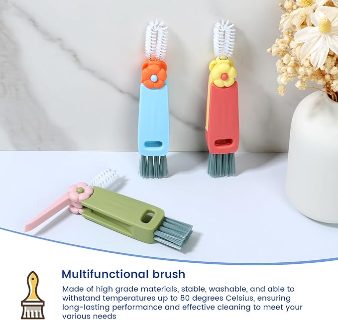 12 Pcs Cup Lid Cleaning Brush Multifunctional Bottle Gap Cleaner Brush 180° Rotatable Cup Lid Gap Cleaning Brush Set Hangable Cup Crevice Cleaner Portable 3 Colors Cup Lid Cleaner for Bottle Cleaning