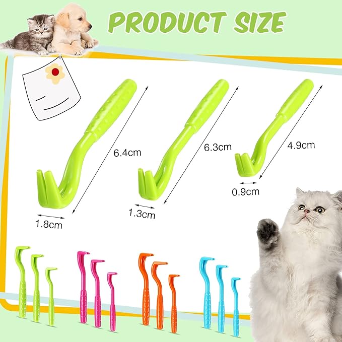 24 Pcs Tick Remover Plastic Tick Remover Tools Tick Puller Removal Tick Grabber for Dogs Cats Humans, 3 Sizes (Blue, Green, Orange, Rose Red)