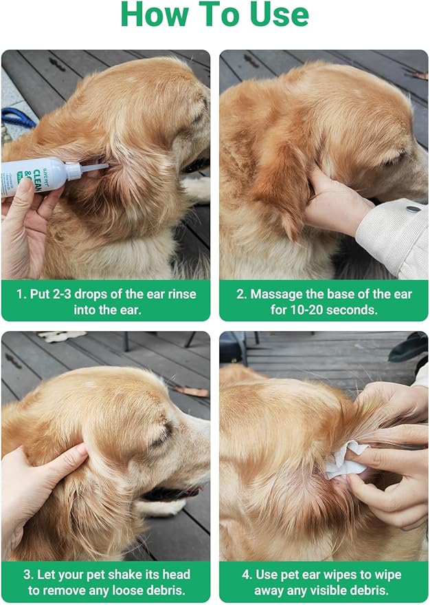 Ear Cleaner for Dogs and Cats,Dog Ear Infection Treatment for Itch Relief, Cleans The Ear Canal from Debris and Buildup Removes Wax, Odor with Aloe 4 Fl oz