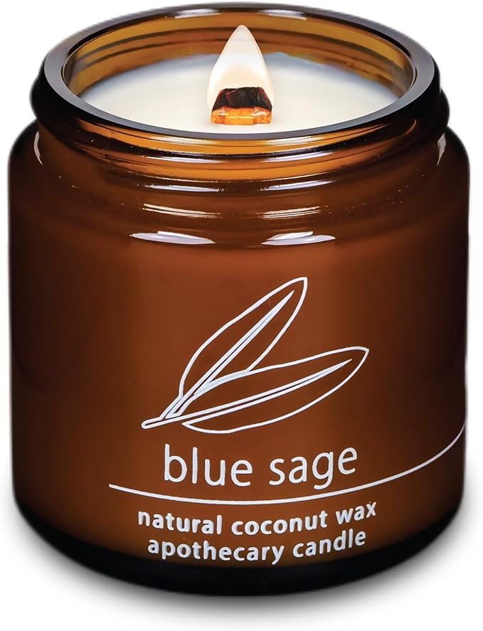 Hemlock Park Crackling Wood Wick Candle Handcrafted with Natural Coconut Wax (Small 4 oz, Blue Sage)