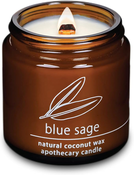 Hemlock Park Crackling Wood Wick Candle Handcrafted with Natural Coconut Wax (Small 4 oz, Blue Sage)