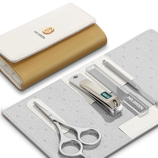 MR.GREEN Colorful Manicure Set Practical Pedicure Kits Nail Clippers Personal Care Tools Facial Hair Scissors with Fashion Case (Mr-6682 Light Yellow)