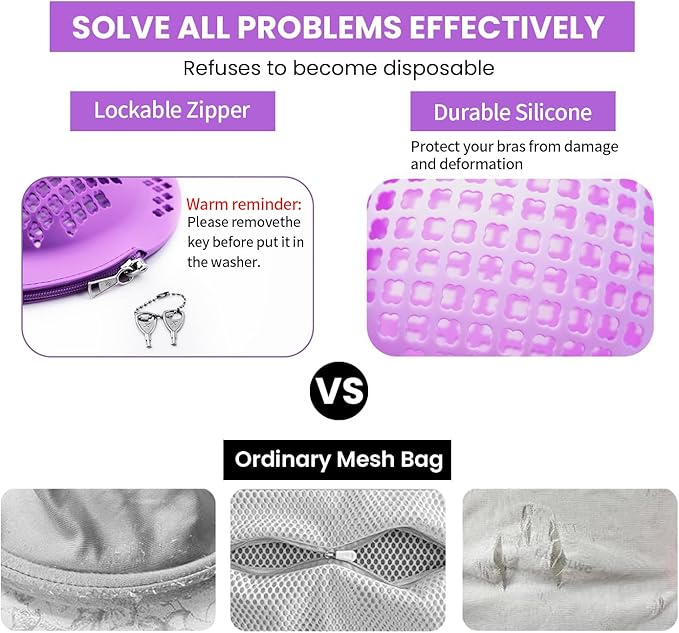 3PCS Bra Laundry Bag for Delicates, Machine Mesh Laundry Bags, Lingerie Protector for Bras, 2025 Upgrade No-Fallout Design - Lockable Zipper & 2 Keys for Bras, Underwear, Fits A-38DDCup