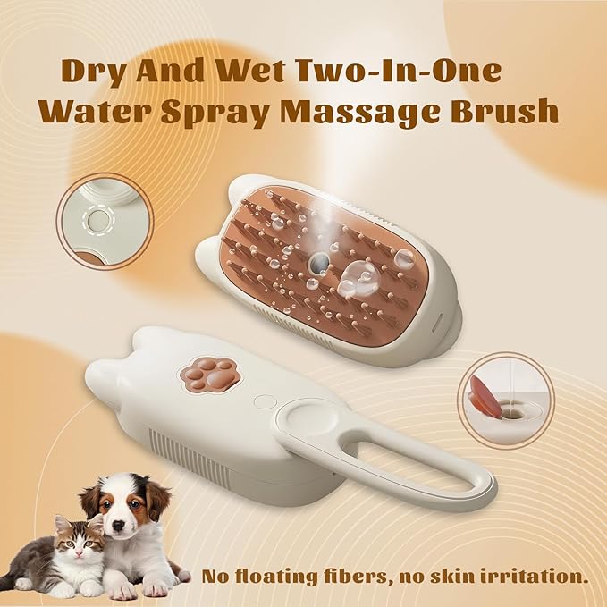 Cat Brush Cat Steam Brush Rechargeable Steamy Pet Grooming For Shedding, Water Spray Massage Brushs, Dog Hair Removal Self Cleaning Brushs Steamer Wet Spa Comb (Beige)