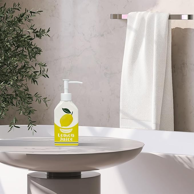 Ceramic Lemon Juice Soap Dispenser, Liquid Hand Soap Pump, Refillable Lotion Bottle for Bathroom Kitchen Dish Soap (Lemon)