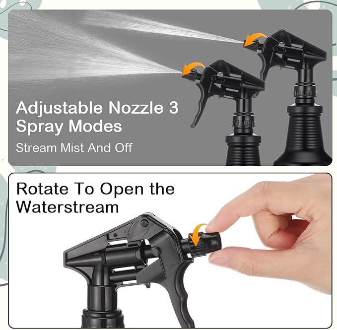 Honeydak 3 Pack Plastic Spray Bottles Black 24 oz Heavy Duty Opaque Spray Bottles UV Light Blocking Refillable Reusable Leak-proof Sprayers for Cleaning Solution Kitchen Garden Home Plant