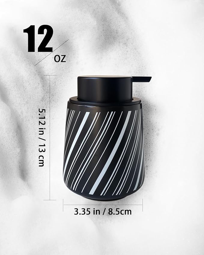 Chic Soap Dispenser Bathroom Ceramic Hand Foam Soap Dispenser for Bathroom Deco 12ounce Refillable Liquid Dispenser for Kitchen (Black)