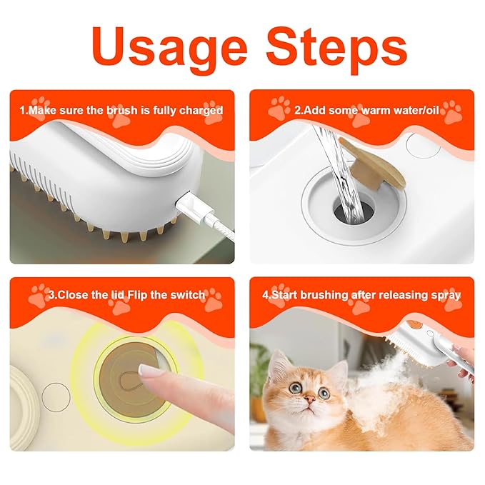 4-in-1 Steam Brush for Dogs & Cats - Pet Grooming Brush with Steam, Deshedding, Bath Spray & Massage, Professional Grooming Tool for Indoor Cats and Long/Short Hair Pets (White)