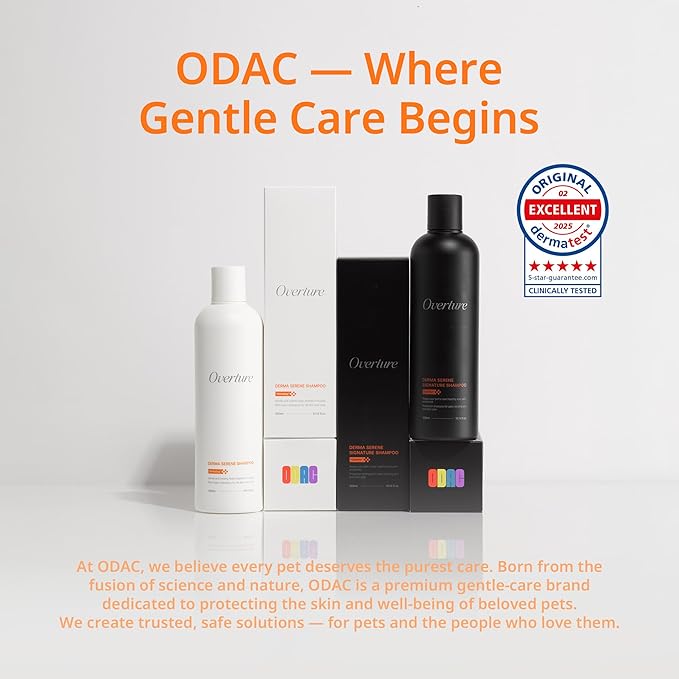 ODAC Overture Derma Serene Pet Shampoo, Gentle, Skin Friendly with Winter Cherry Root & Korean Patchouli, Rich Lather & Herbal Freshness, for Dogs & Cats, 10.14 fl oz Korea Beauty Pet Skincare