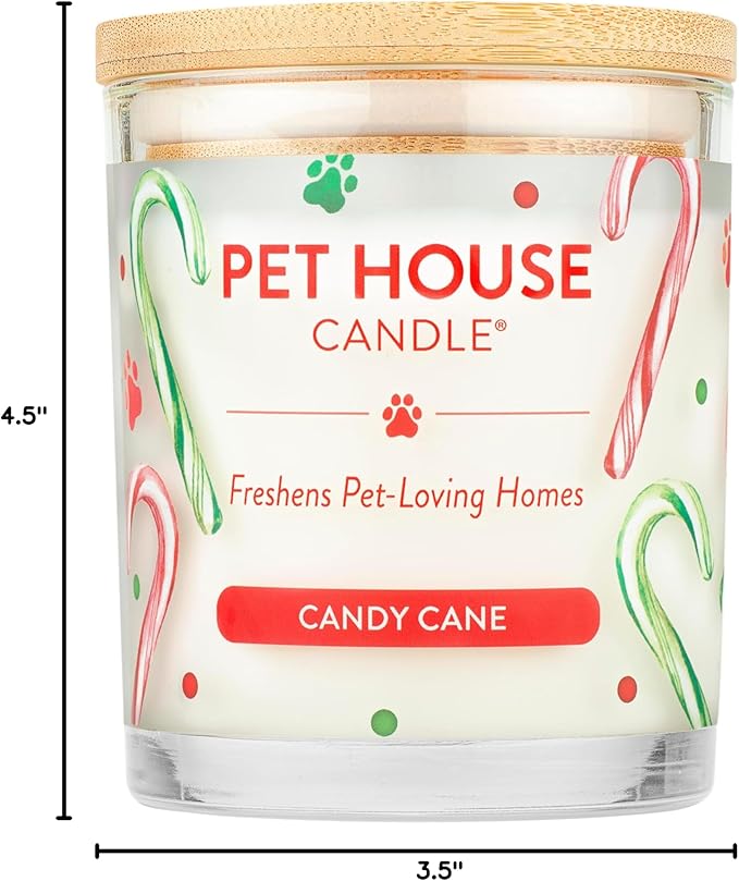 One Fur All Pet Candle 9 OZ Plant-Based Air Freshening Candle, Clean Burning and Long Lasting with a 60 Hour Burn Time - Candy Cane