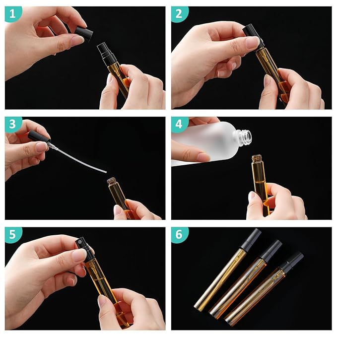 Zhehao 50 Pcs Mini Spray Bottles 10ml Clear Glass Perfume Bottles Refillable Fine Mist Perfume Atomizer Portable Empty Sample Containers for Cleaning, Essential Oils, Travel (Amber)