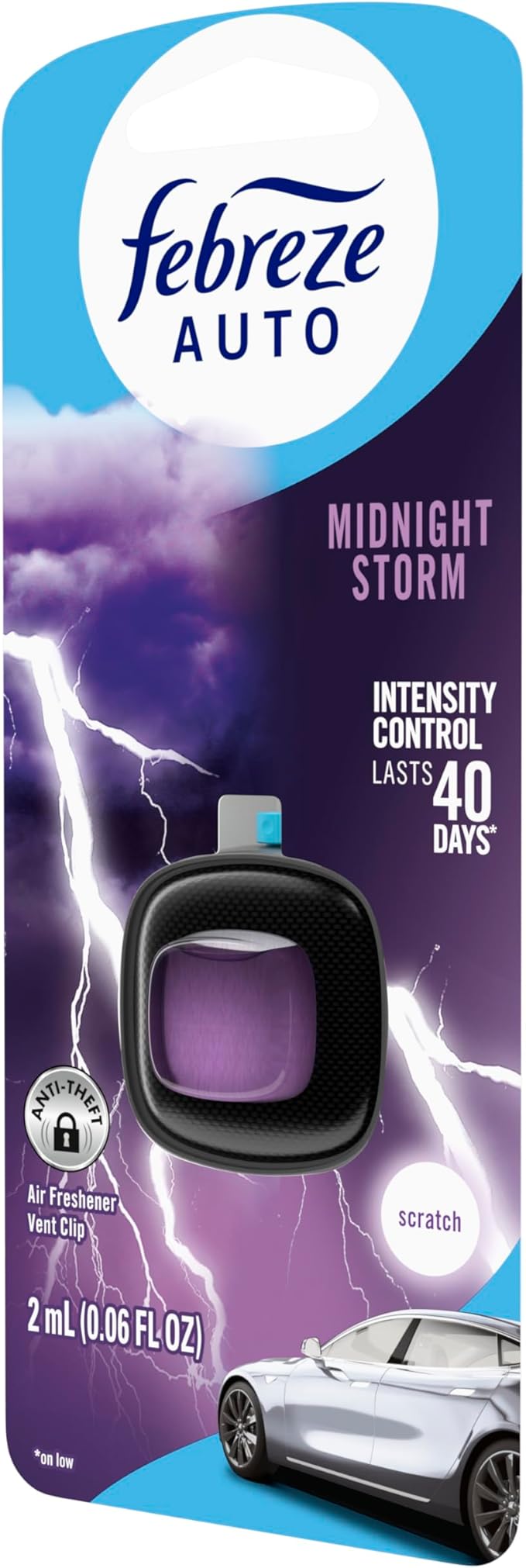 Febreze AUTO Air Freshener, Odor-Fighting Automotive Vent Clip, Midnight Storm Scent, 8 Count