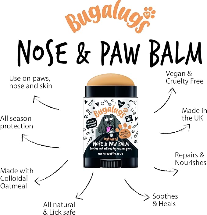 BUGALUGS Dog Paw Pad Balm & Dog Nose Balm 40 g (1.41oz) - Moisturizing Dog Paw Balm That Creates an Invisible Barrier That Protects and Heals Dry Cracked Paws - All-Natural Dog Paw Balm with Oatmeal