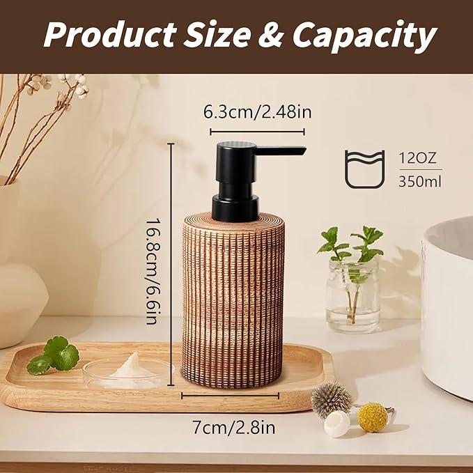 Comeon Ceramic Soap Dispenser for Shampoo, Dish Soap, Hand Soap, Conditioner，12 Oz Refillable Foam Pump Bottle Stainless Steel Kitchen/Bathroom Décor (Light)