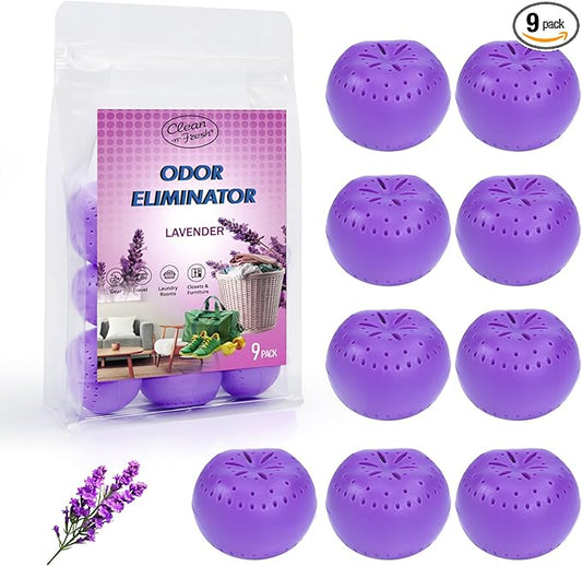 9 Pack Baking Soda Deodorizers, Lavender Scent Shoe Deodorizer Balls, Air Freshener for Home, Odor Eliminator for Closets Bathroom Pets, Up to 80 Days