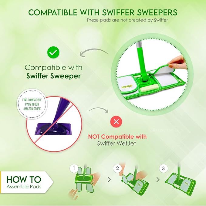 2 Pack Reusable Pads Compatible with Swiffer Sweeper Mops - Washable Microfiber Mop Pad Refills