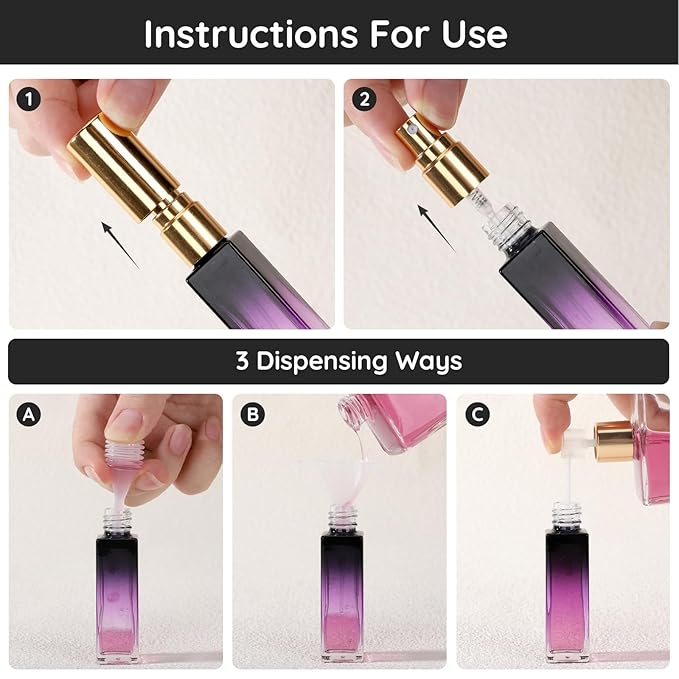 Segbeauty 0.34oz Travel Perfume Refillable Bottle, 5pcs Glass Mini Glass Perfume Atomizer Travel, 10ml Empty Cologne Atomizer Bottles, Small Cologne Sprayer with Transfer Tools Set for Refill