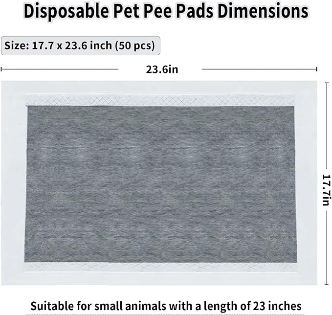 PINVNBY 50PCS Disposable Pet Pee Pads All-Absorb 23" L x 17" W Black Carbon Cage Liners Odor-Control Bunny Training Accessories with Quick-Dry Surface for Rabbits Guinea Pigs Hedgehogs Puppy
