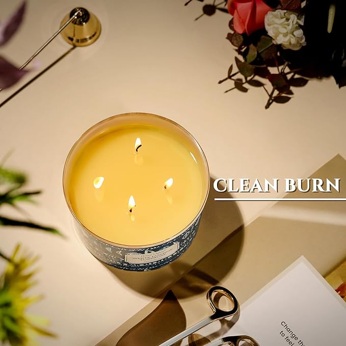 HomeLights Scented Candles for Women & Men, 18oz Candle Jars Aromatherapy 4-Wick Candle, Ideal for Bohemian Natural Textures Home Decor and Gifts, White Jasmine Tuberose