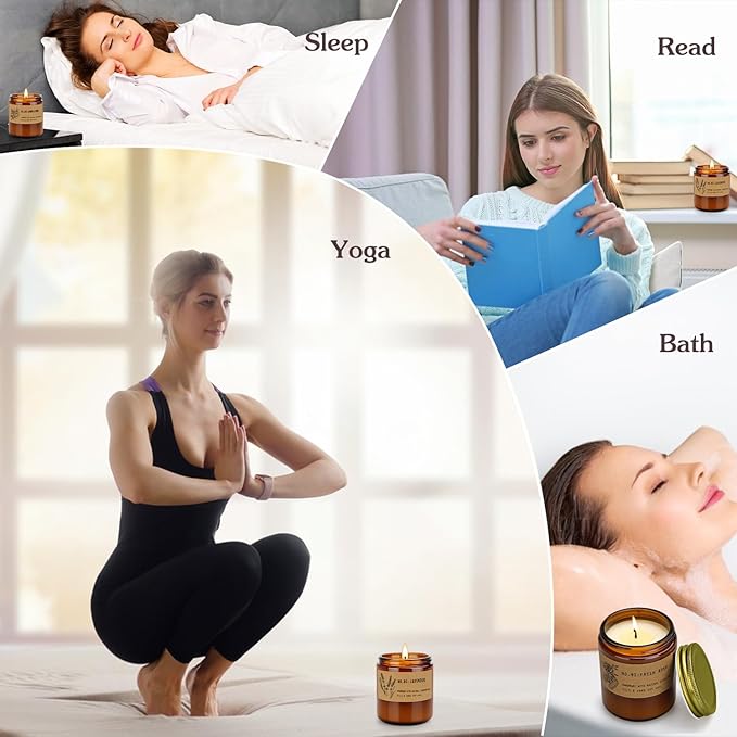 Soy Wax Candle Gift Set, 4 Pack Scented Candles for Home – Sandalwood & Fresh Rose, Lavender, Amber & Moss–Long Lasting Aromatherapy Candles for Stress Relief & Holiday Gifts for Family, Friends