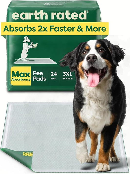 Earth Rated Max Absorbency Puppy Pee Pads for Dogs Absorbs 2X Faster & 2X More, Leak-Proof, Odor Control Potty Training, Unscented, 3XL, 36” x 36”, 24 Count