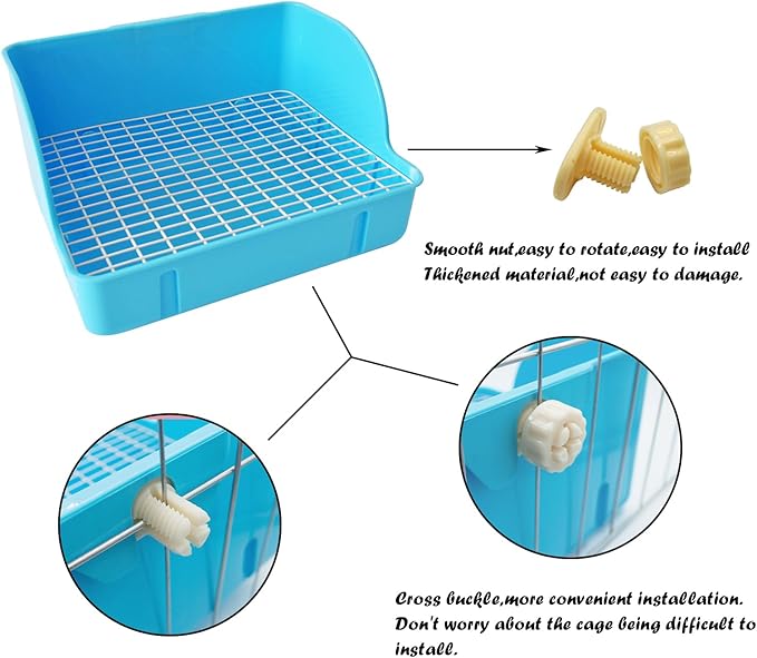 10Pcs Rabbit Litter Box Toilet,Bunny Plastic Square Cage Toilet with Grate Rabbit Corner Litter Bedding Small Animal Potty Training Box Pet Poop Pan for Bunny Guinea Pig Ferret Chinchilla(Blue)