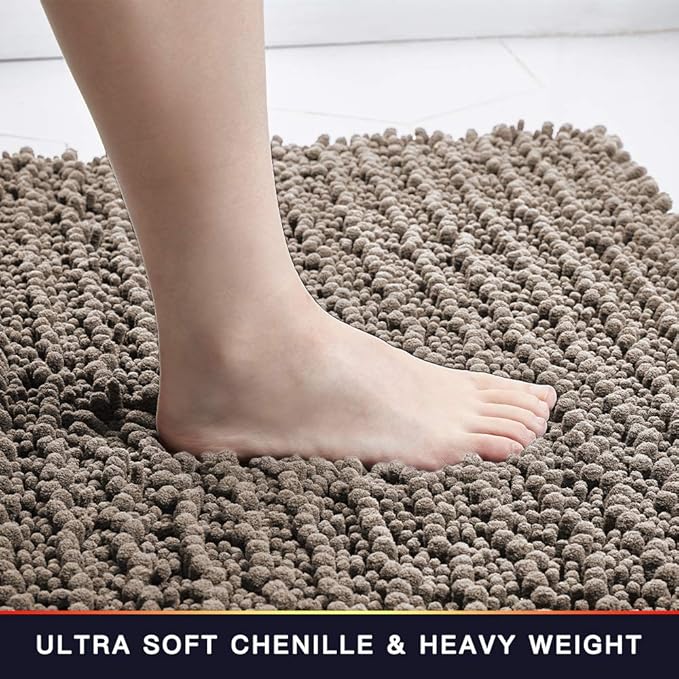 Walensee Large Bathroom Rug Non Slip Bath Mat (72x24 Inch Taupe) Water Absorbent Super Soft Shaggy Chenille Machine Washable Dry Extra Thick Perfect Absorbant Best Plush Carpet for Shower Floor