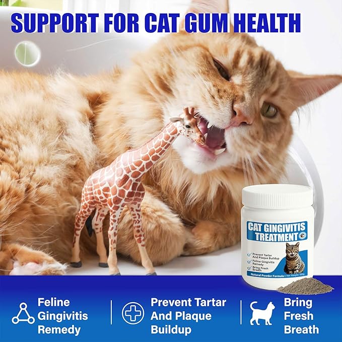 Cat Gingivitis Treatment – Natural Tartar & Bad Breath Support with Probiotics – Easy to Use Oral Care for Teeth, Cat Gums & Gut Dental Powder