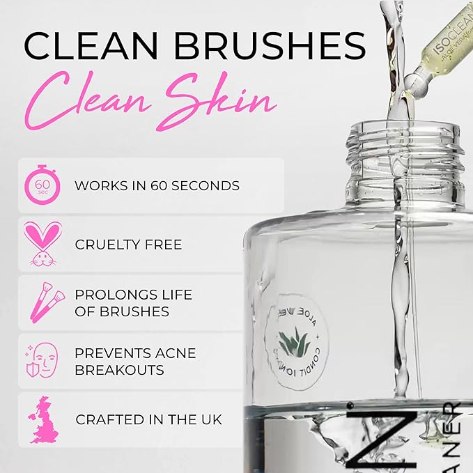 ISOCLEAN Professional Brush Cleaner 6 fl oz - Easy Pour Makeup Brush Cleaner for Cosmetic Tools, Cleans Bristles, Scented No-Rinse Formula Dries in 60 Seconds, Vegan, Not Tested on Animals