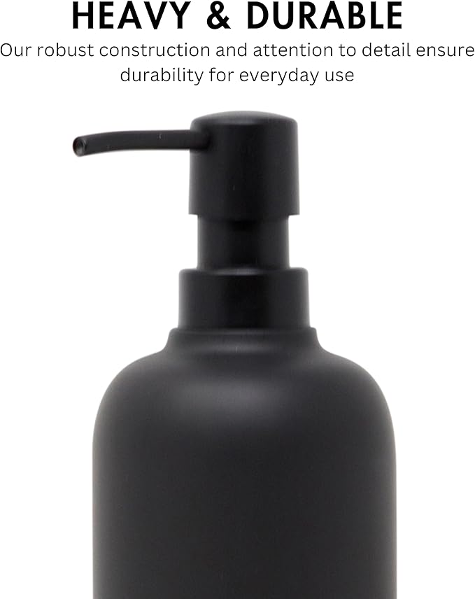 Matte Black Soap Dispenser for Bathroom, 15oz Round Rustproof Liquid Hand Dish Soap Dispenser Pump for Kitchen Sink, Countertop, and Bathroom
